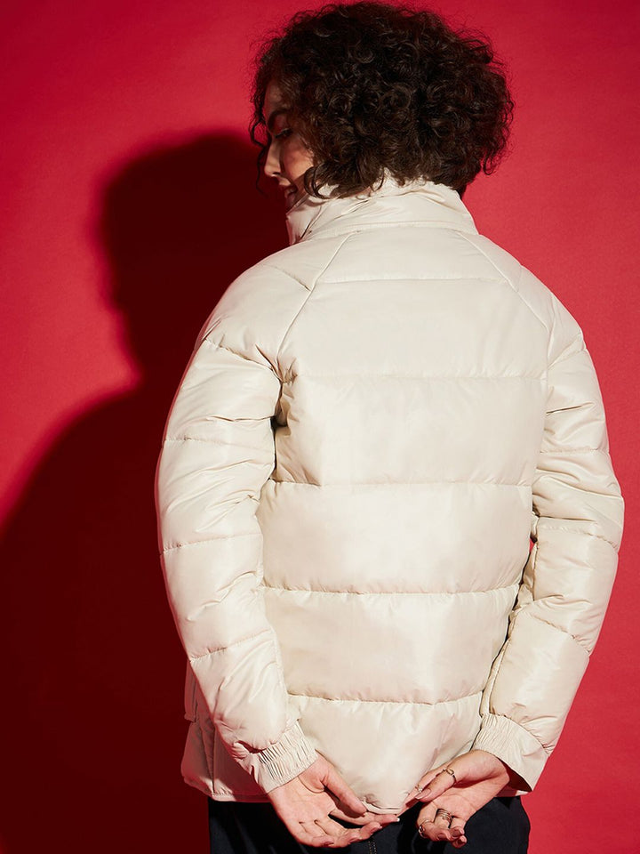 SASSAFRAS Beige Mock Collar Long Sleeves Quilted Jacket
