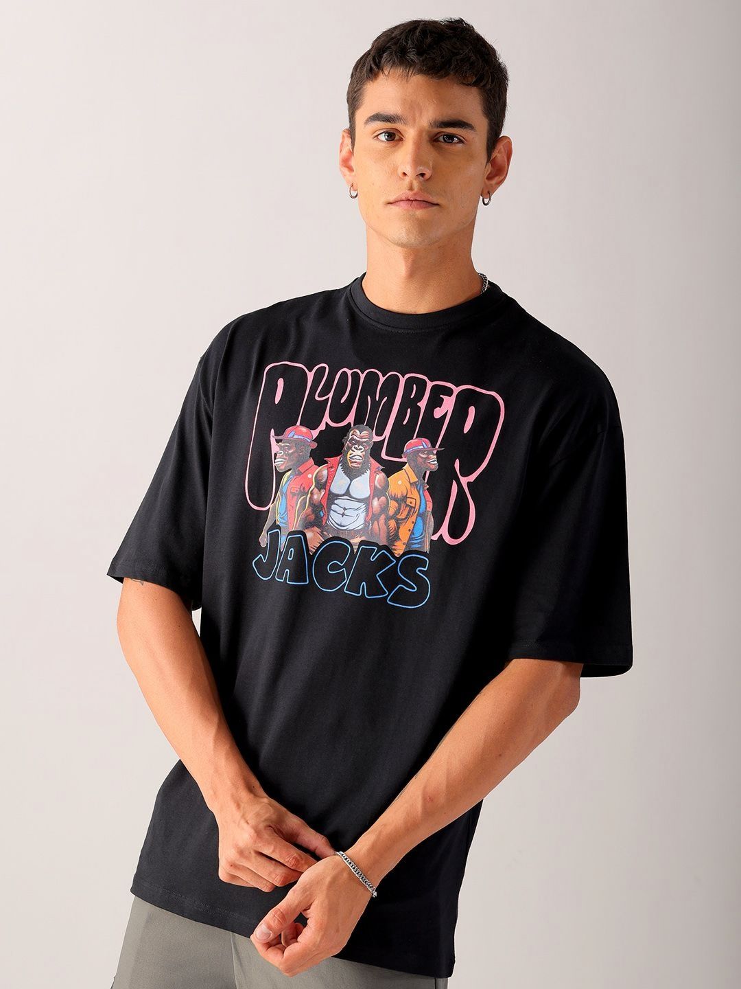 The Indian Garage Co Men Back Printed Oversized Round Neck T-shirt