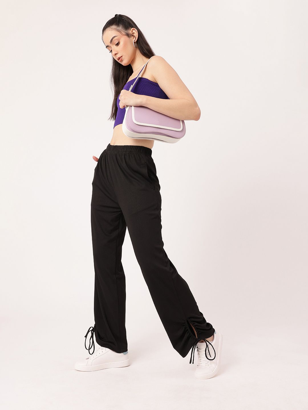 DressBerry Women Street Glam Ribbed Tie-up Detailed Relaxed Fit Trousers
