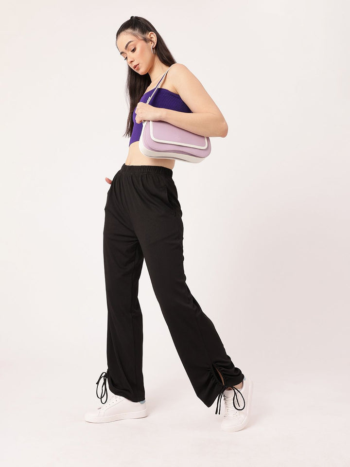 DressBerry Women Street Glam Ribbed Tie-up Detailed Relaxed Fit Trousers