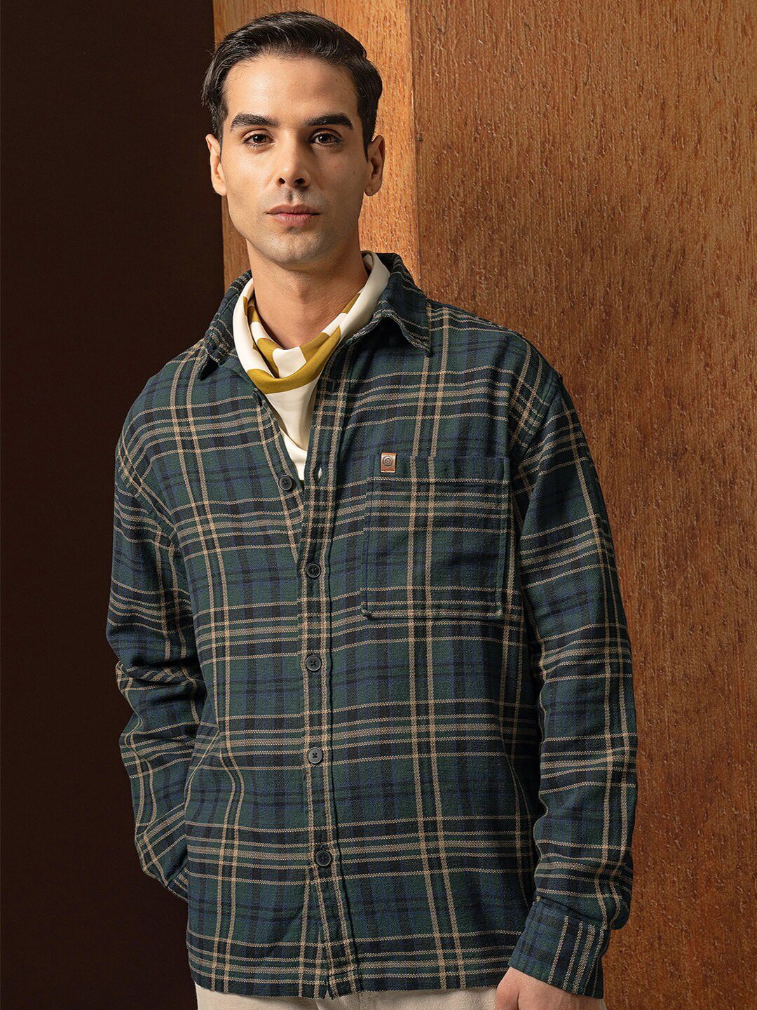LOCOMOTIVE Premium Men Oversized Dobby Textured Checked Overshirt