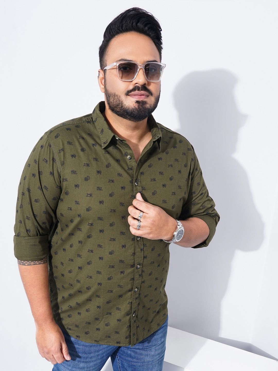 The Indian Garage Co Plus Size Conversational Printed Cotton Casual Shirt