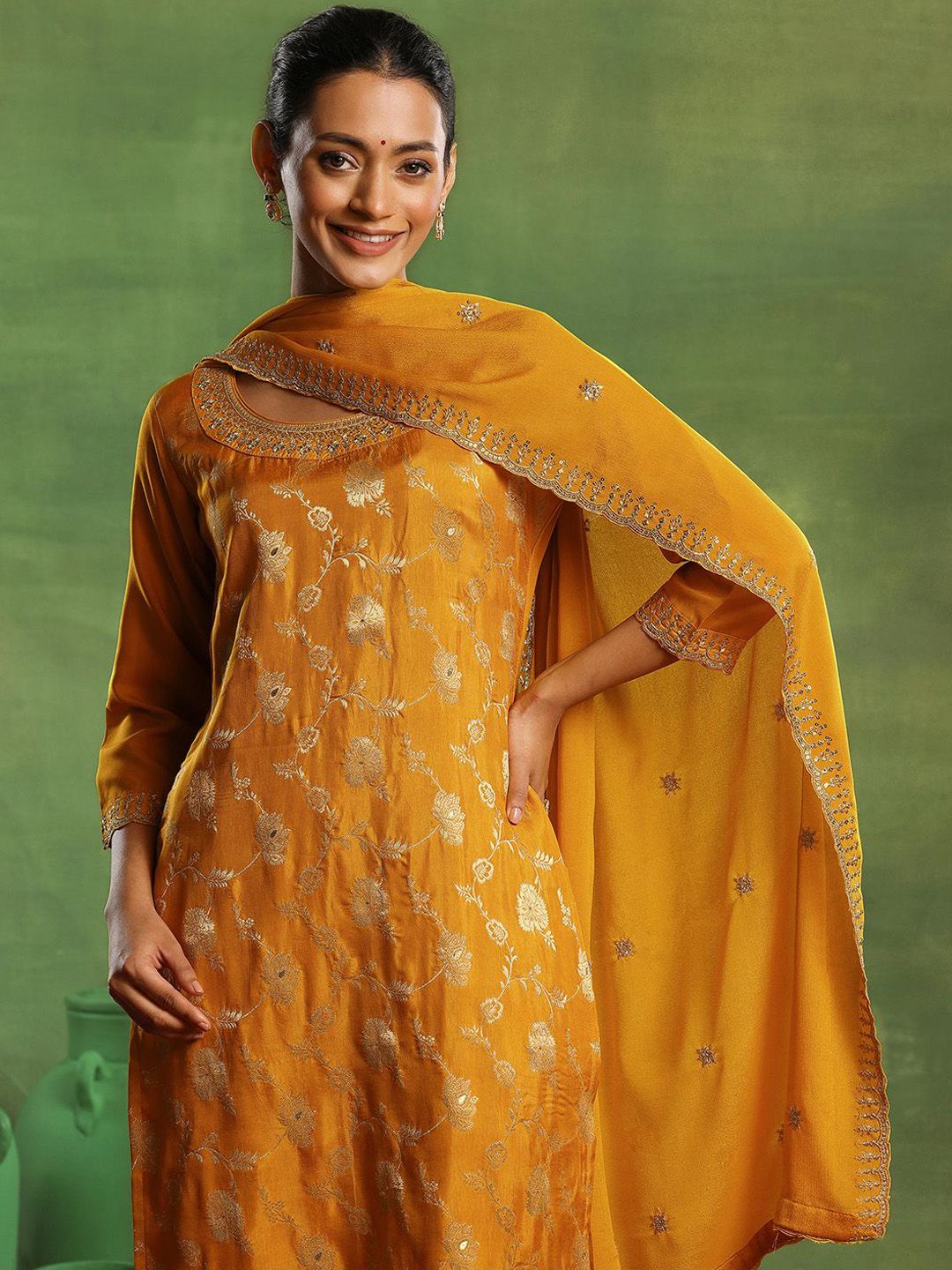 Libas Floral Woven Design Kurta with Palazzo & Dupatta
