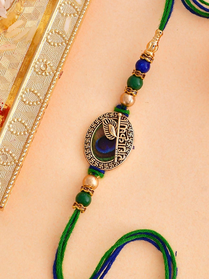 Voylla Beaded Peacock Feather Thread Rakhi