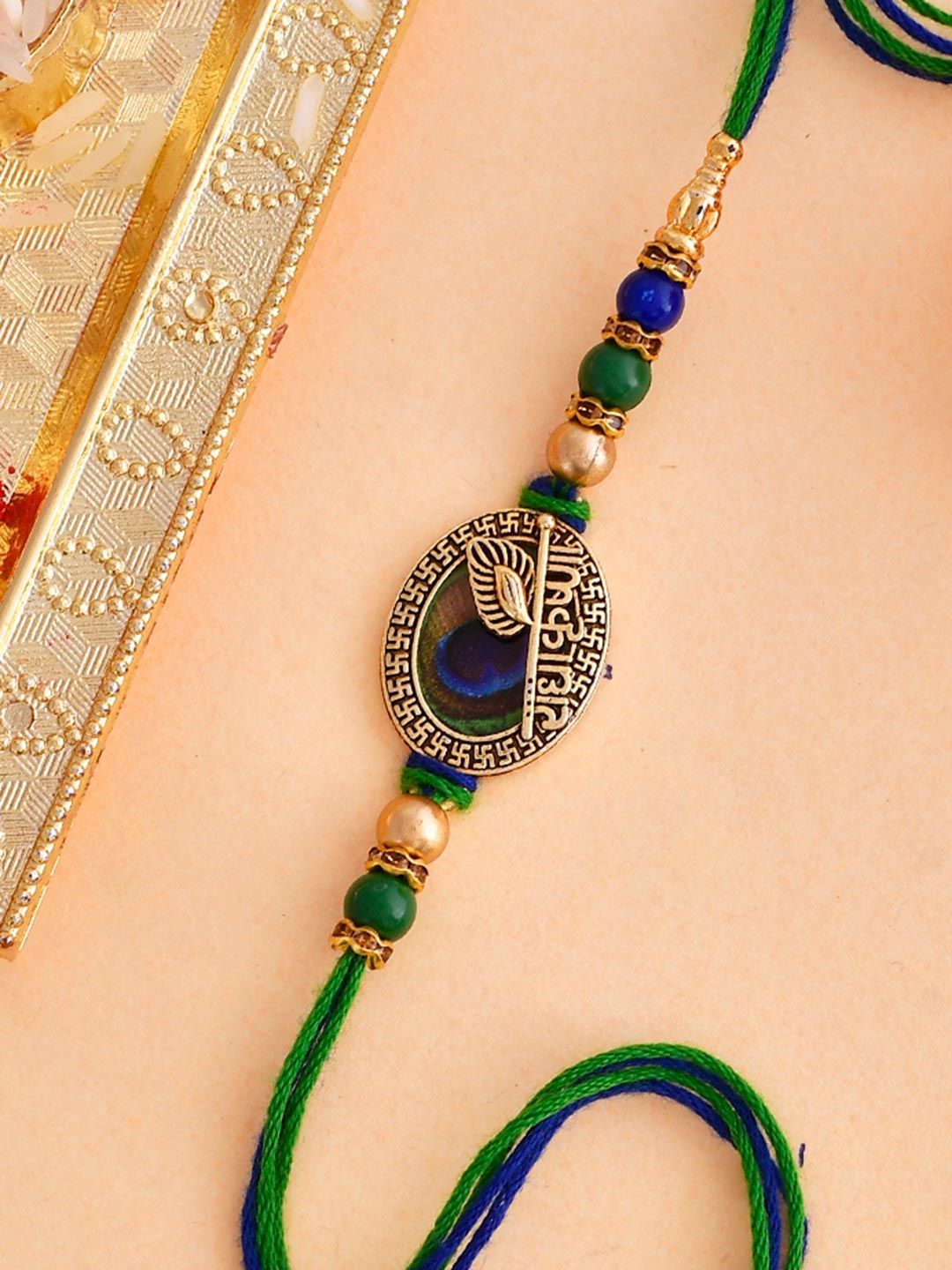 Voylla Beaded Peacock Feather Thread Rakhi
