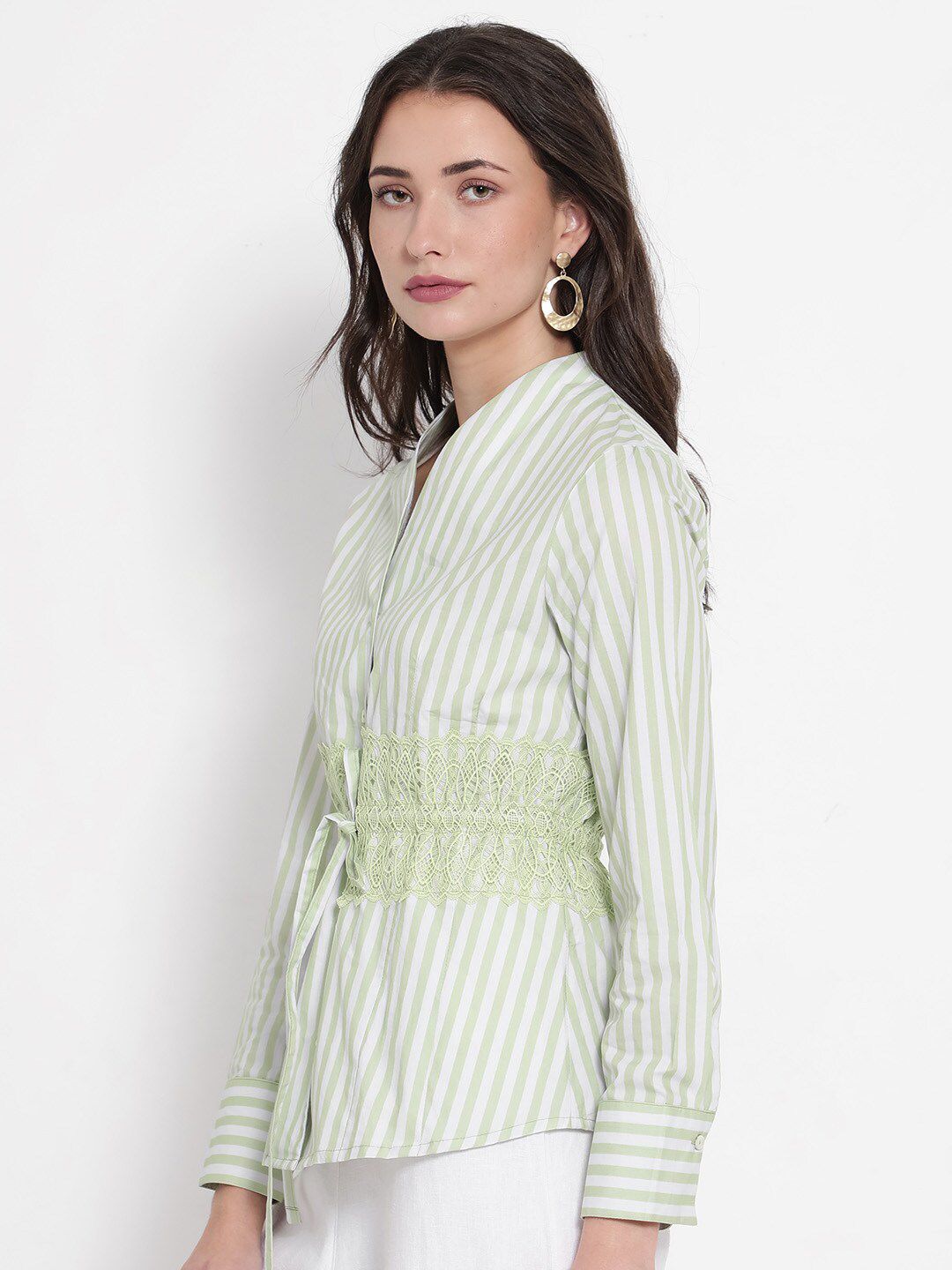 RAREISM Striped Cotton Cinched Waist Top