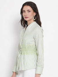 RAREISM Striped Cotton Cinched Waist Top