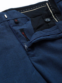 Raymond Men Blue Textured Slim Fit Mid-Rise Formal Trousers
