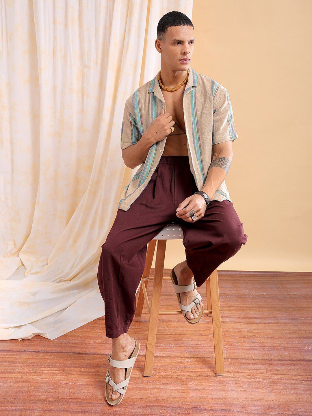 The Indian Garage Co Men Relaxed Fit Striped Resortwear Shirt