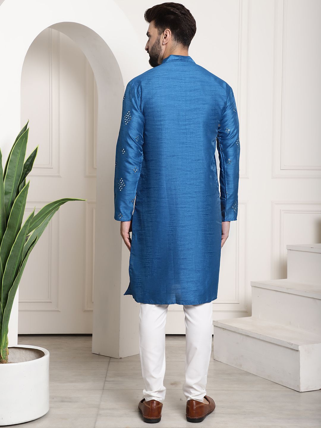 SOJANYA Geometric Embroidered Regular Mirror Work Kurta With Pyjamas