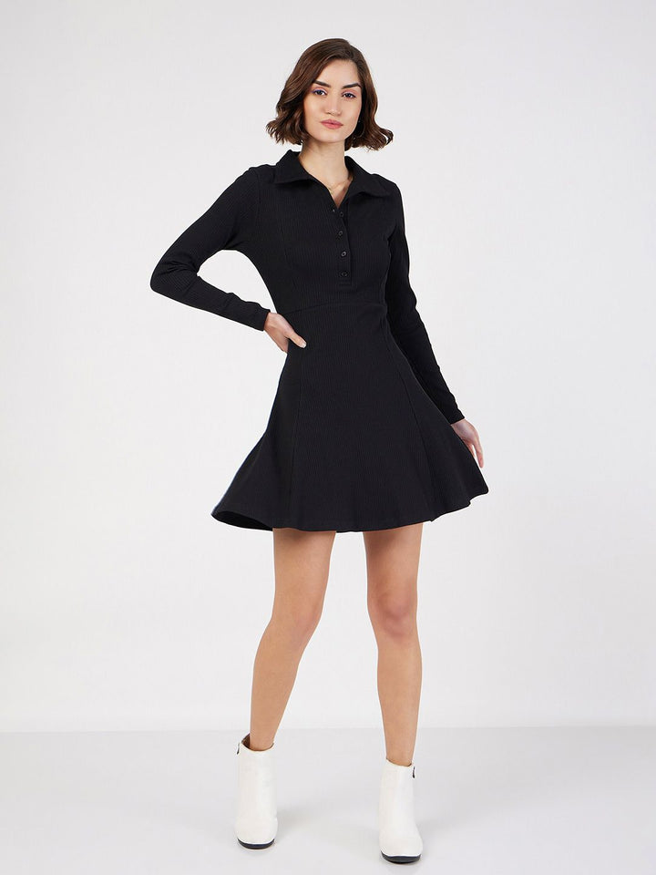 SASSAFRAS Shirt Collar A-Line Mini Dress