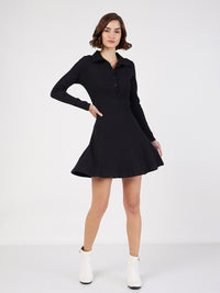SASSAFRAS Shirt Collar A-Line Mini Dress