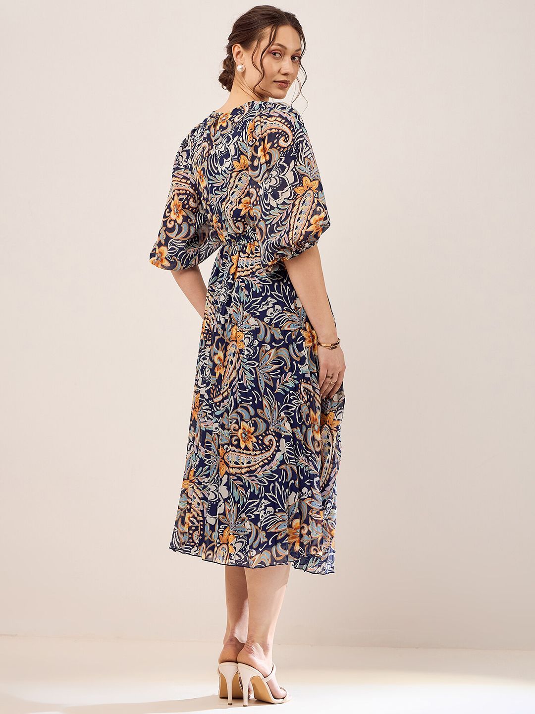 Antheaa Floral Printed Fit & Flare Midi Dress