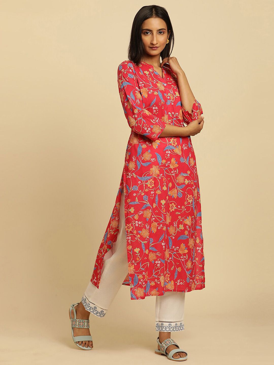 W Floral Printed Cotton Kurta