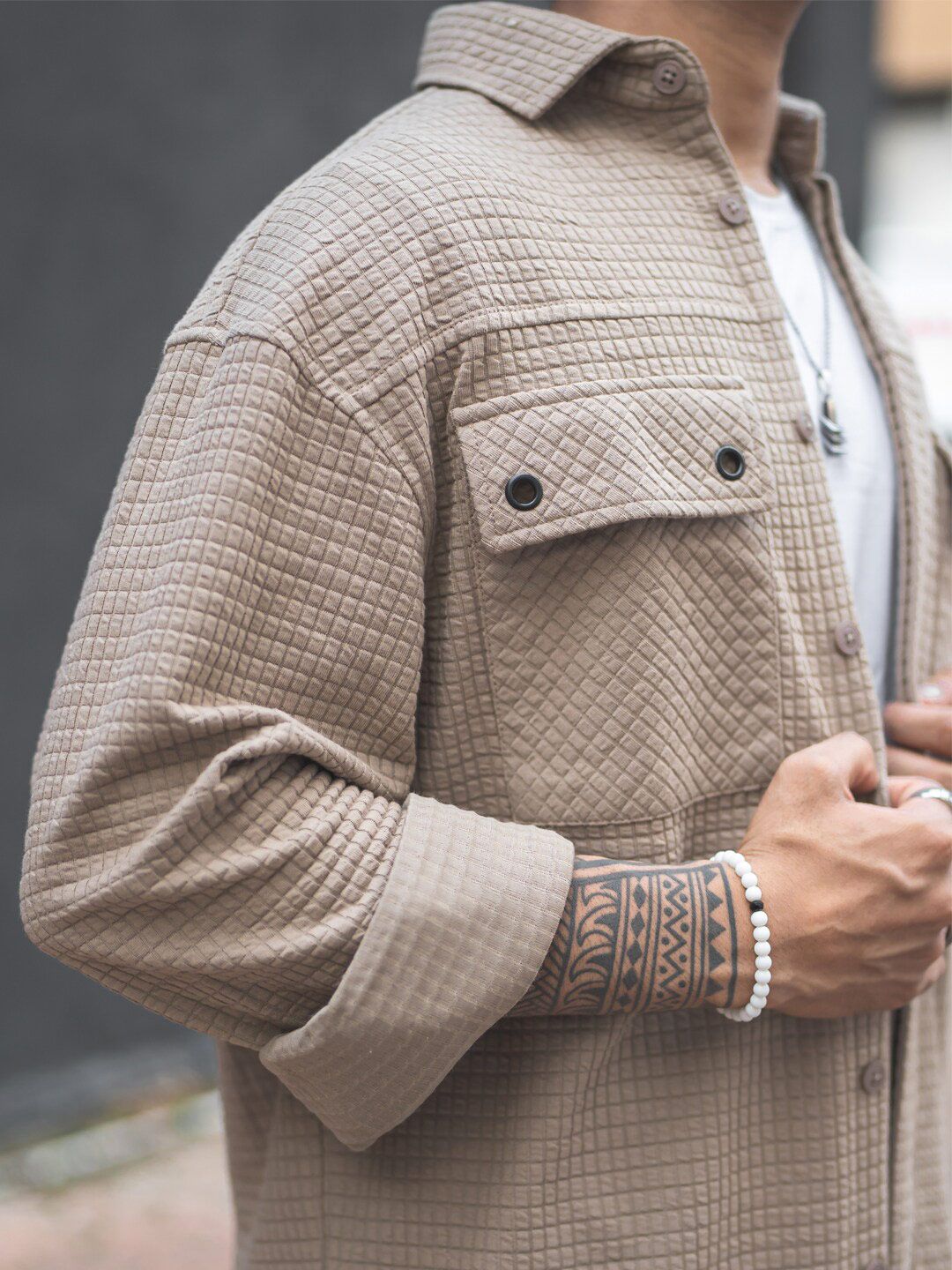 Powerlook Checked India Slim Opaque Structured Double Pockets Oversized Casual Shaket
