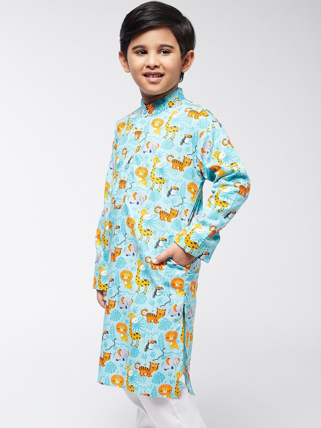 SOJANYA Boys Sea Green Printed Kurta