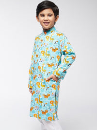 SOJANYA Boys Sea Green Printed Kurta