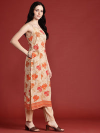 Anouk Floral Printed Shoulder Straps Straight Kurta with Trousers