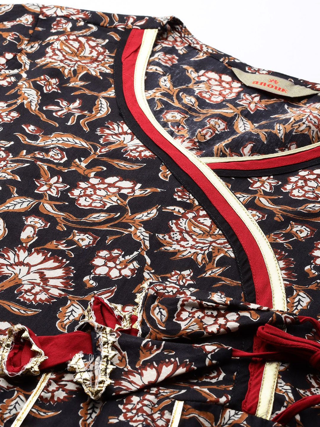 Anouk Floral Print Angrakha Gotta Patti Detail Anarkali Kurta with Trousers & Dupatta