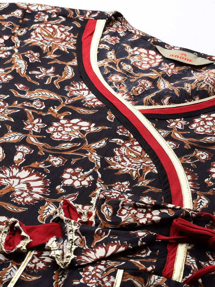 Anouk Floral Print Angrakha Gotta Patti Detail Anarkali Kurta with Trousers & Dupatta