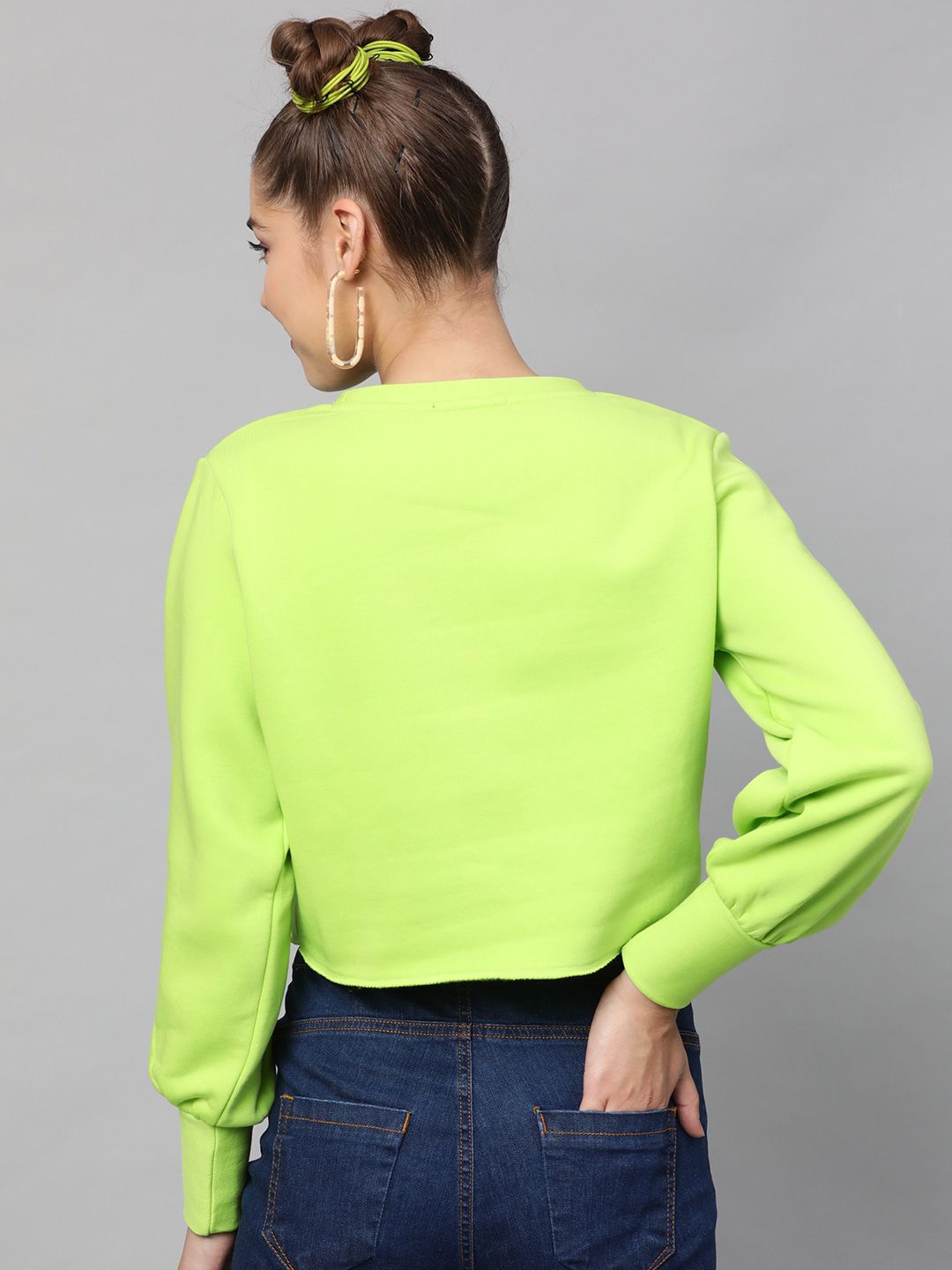 STREET 9 Women Fluorescent Green Printed Sweatshirt