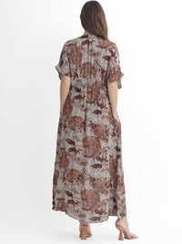 Rareism Abstract Printed V-Neck Fit and Flare Maxi Dress