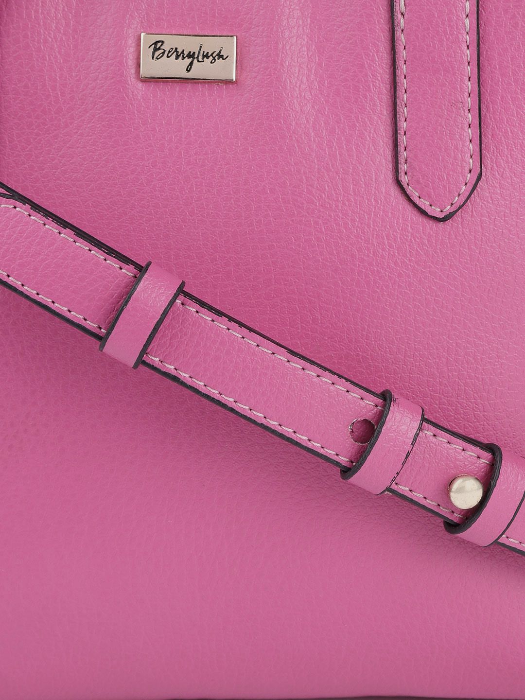 Berrylush Pink Solid Structured Handheld Bag with Detachable Sling Strap