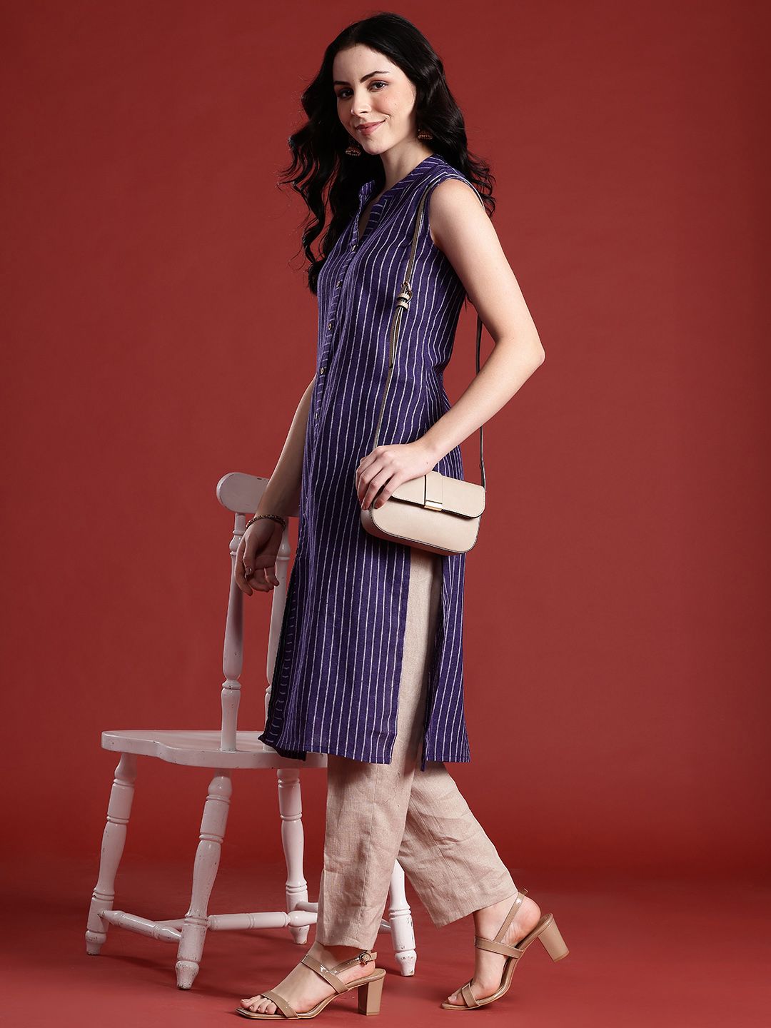 Anouk Women Striped Pure Cotton Kurta