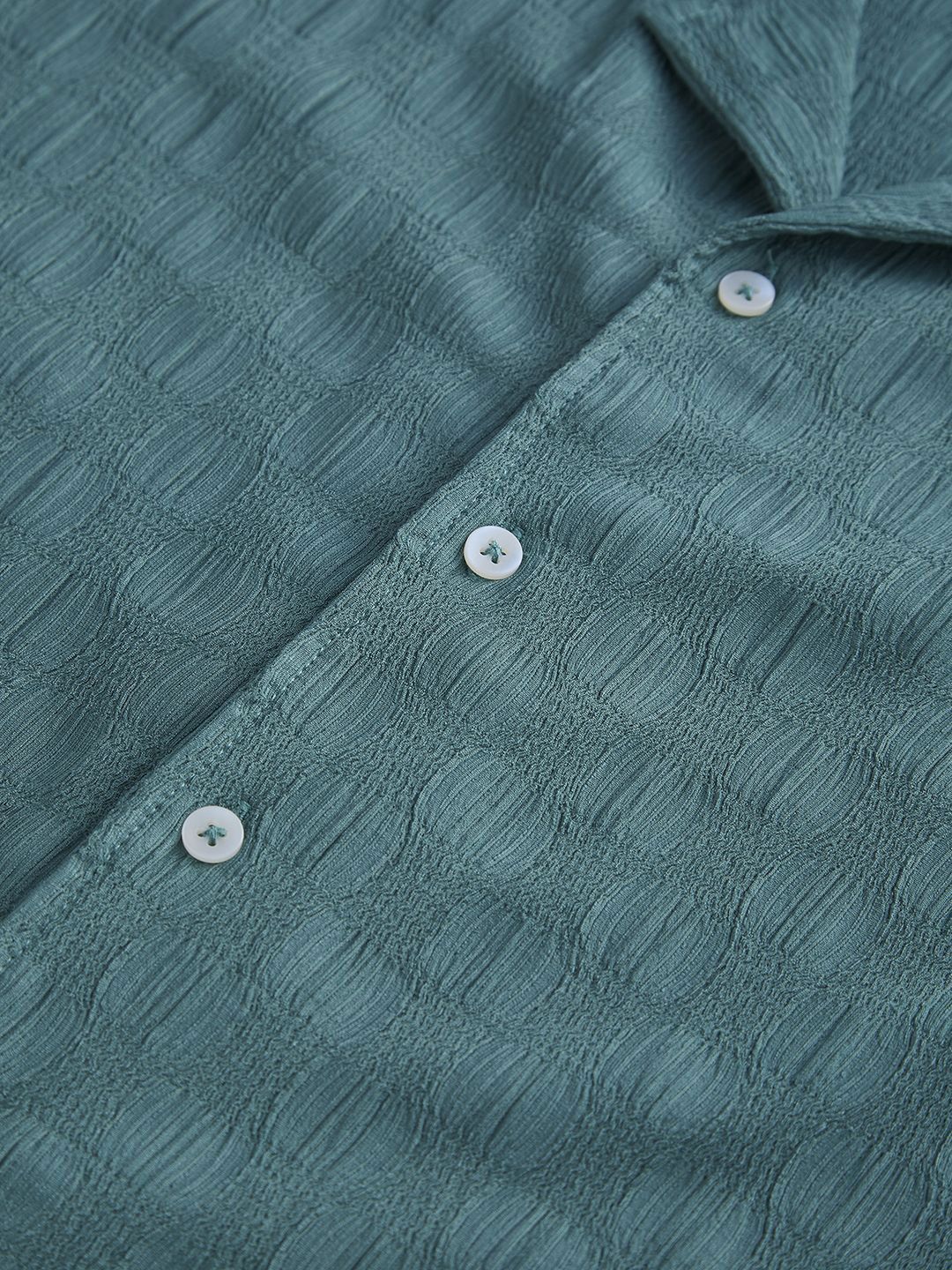 VASTRADO Men Classic Cuban Collar Textured Oversized Casual Shirt