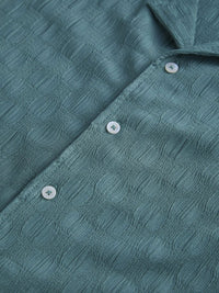 VASTRADO Men Classic Cuban Collar Textured Oversized Casual Shirt