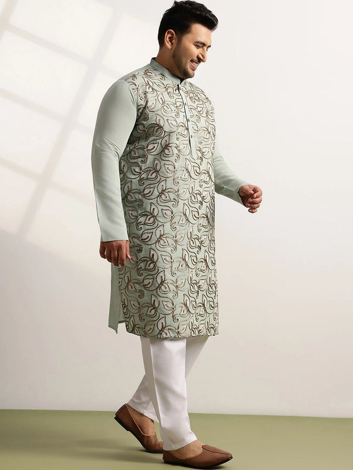 SOJANYA PLUS Lelaki Motif Etnik Sulam Benang Kerja Kurta