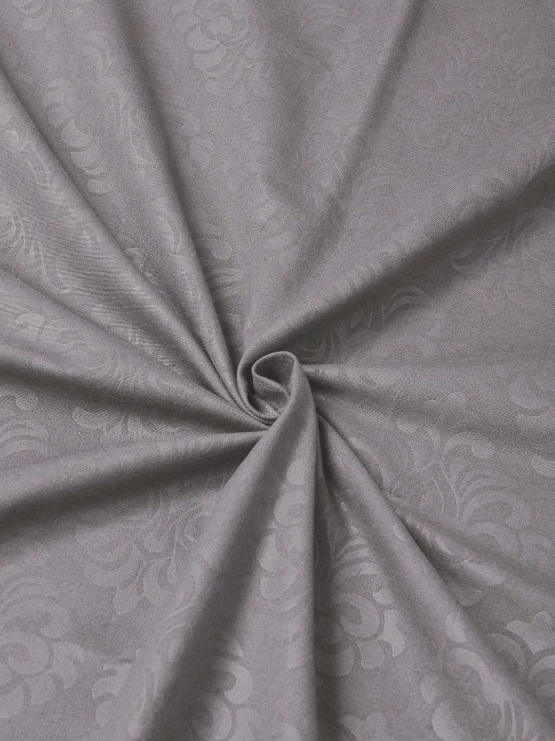 Klotthe Grey Floral Embossed Fitted 300 TC King Bedsheet with 2 Pillow Cover