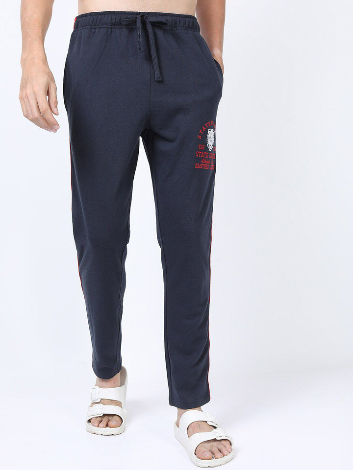 HIGHLANDER Men Navy Blue Printed Slim Fit Track Pants