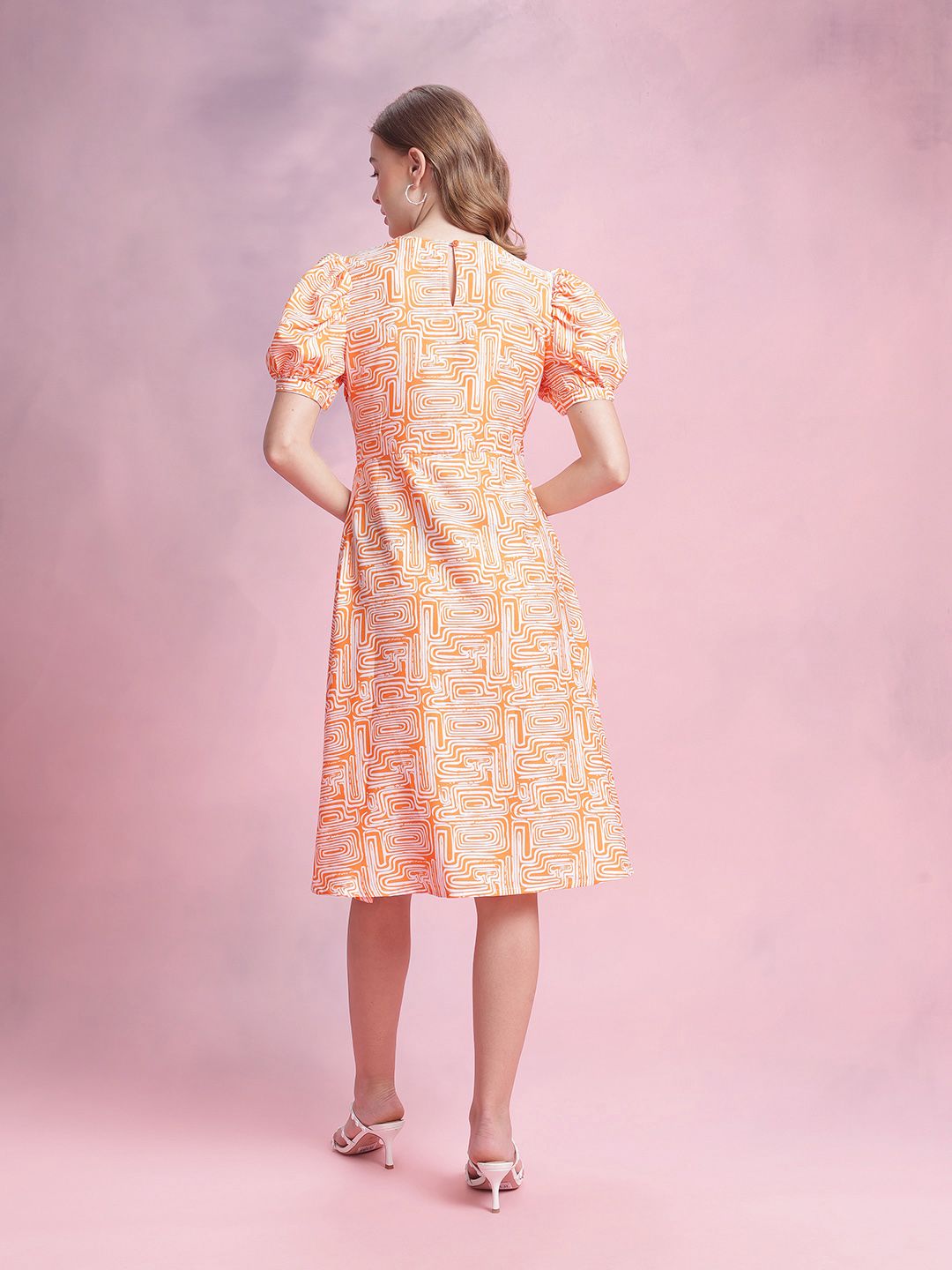 DressBerry Printed Puff Sleeve A-Line Dress