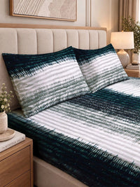 KLOTTHE Blue & White Striped 300 TC King Bedsheet with 2 Pillow Covers