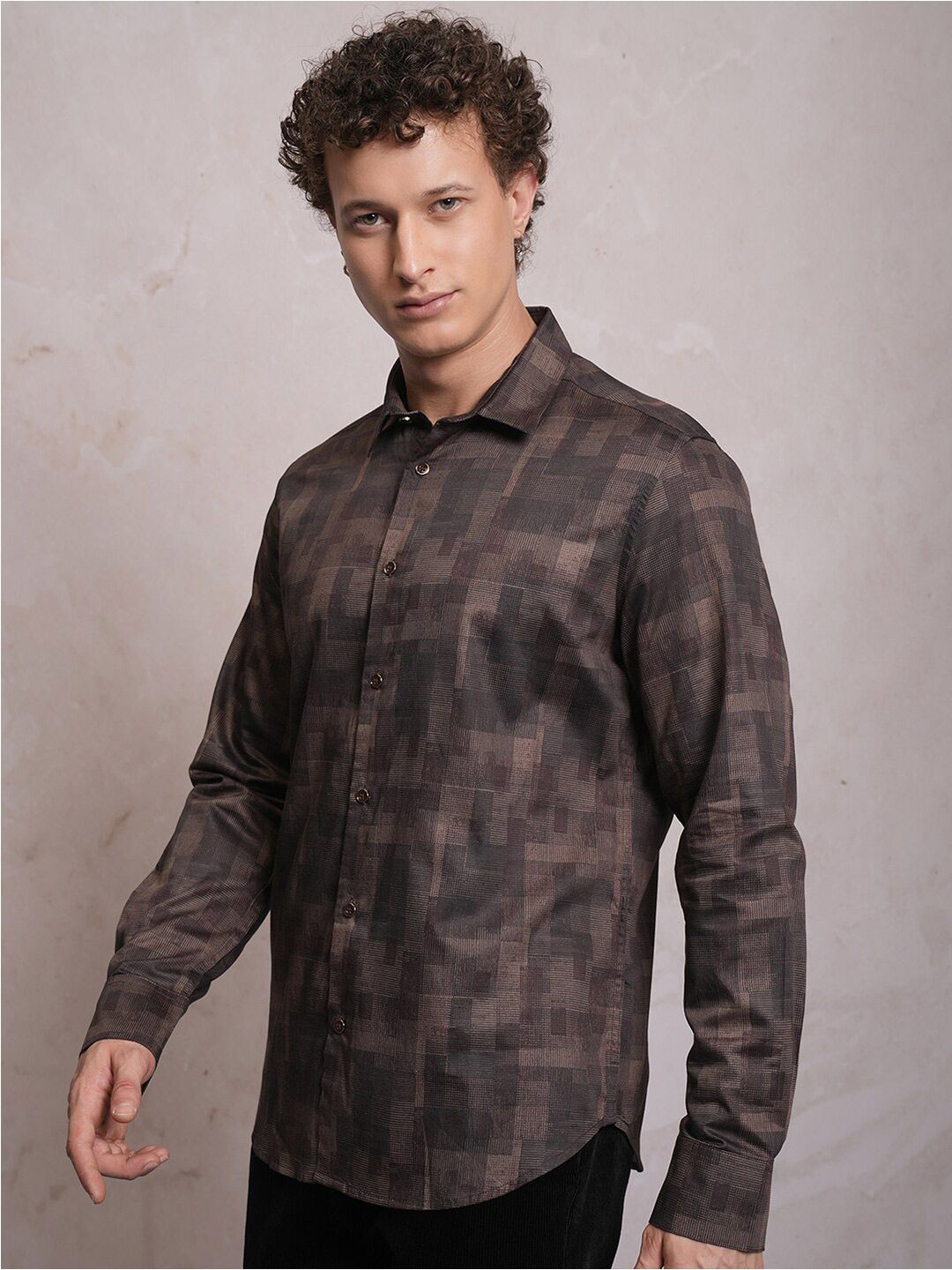 LOCOMOTIVE Geometric Printed Slim Fit Satin Party Shirt