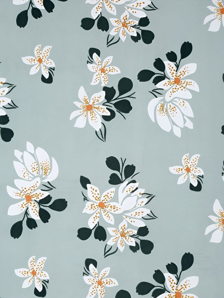 KLOTTHE Green & Pink Floral Printed 300TC Super King Fitted Bedsheet With 2 Pillow Covers