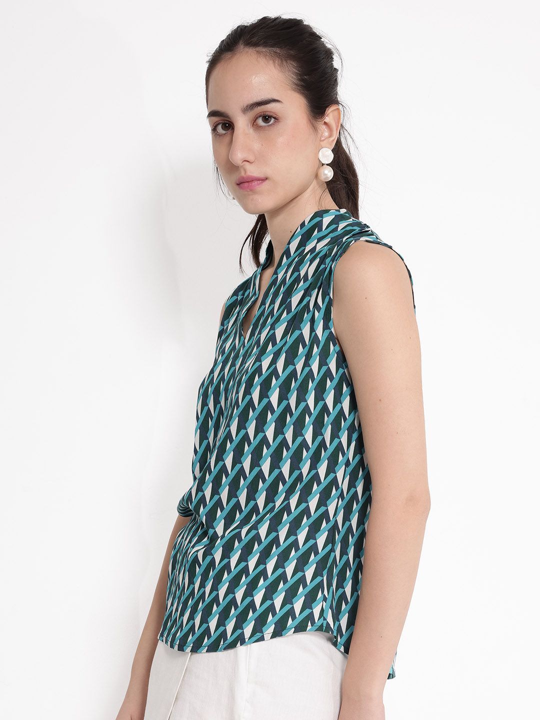 RAREISM Geometric Print Cotton Top