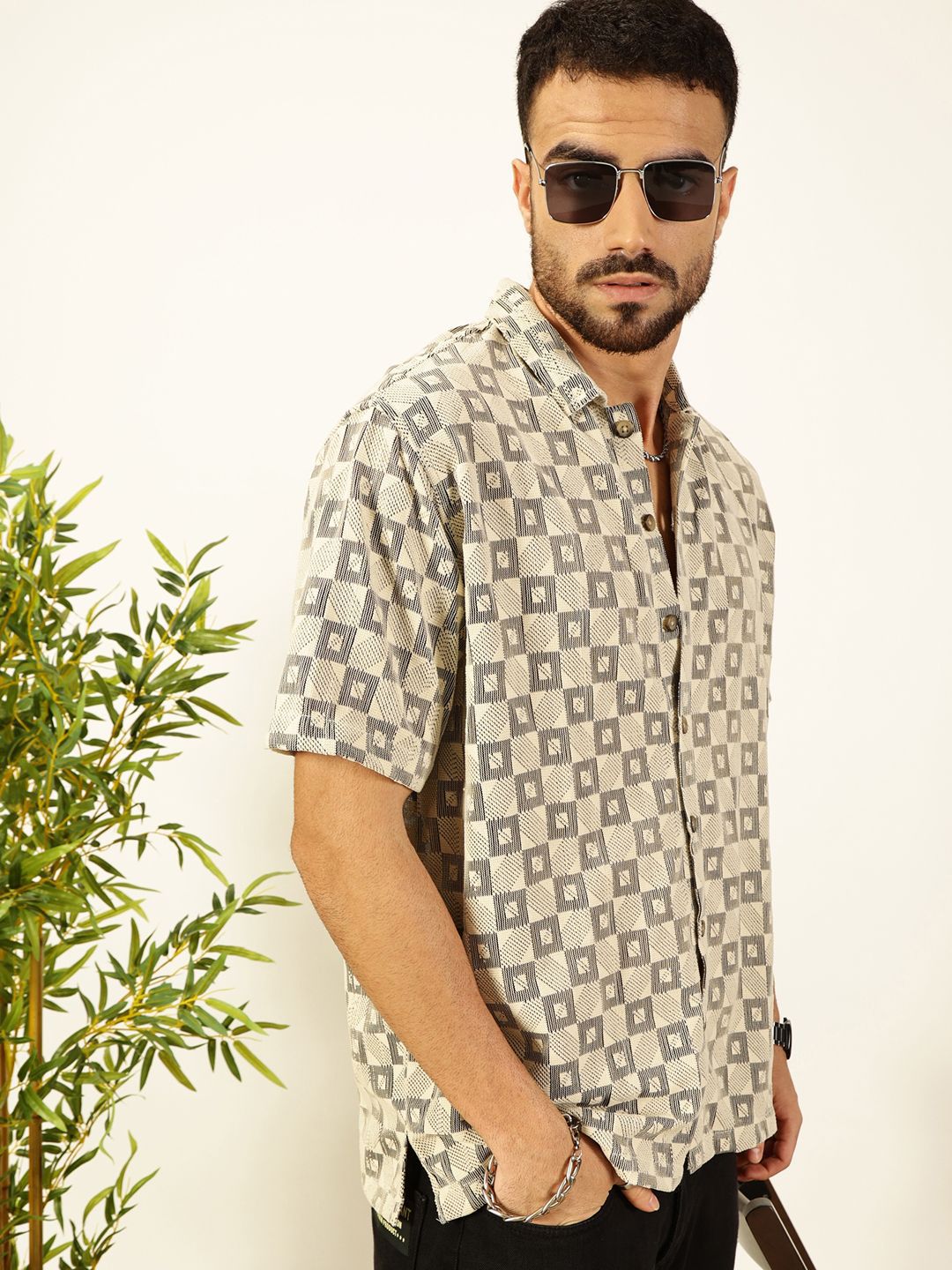 Thomas Scott Men Self Design Textured Cotton Regular Fit Semi-Sheer Casual Crochet Shirt