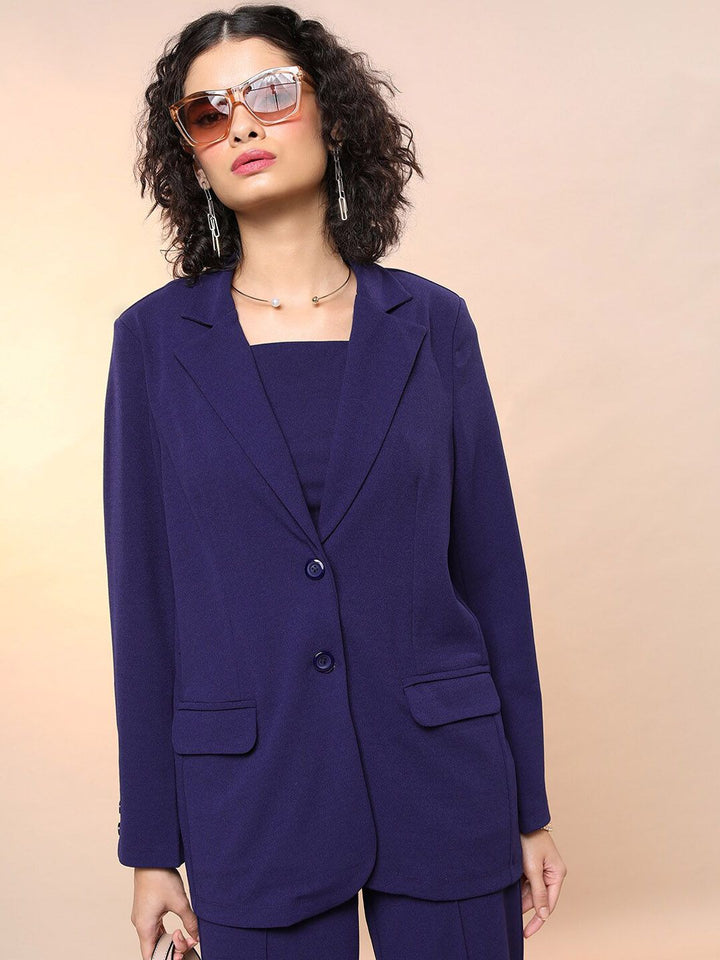 Tokyo Talkies Shoulder Straps Crop Top with Blazer & Trousers