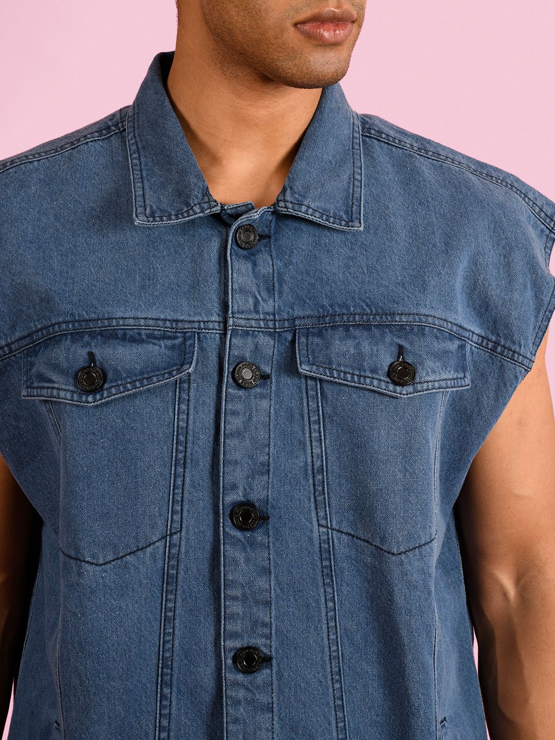 Bene Kleed Men Solid Pure Cotton Oversized Denim Jacket