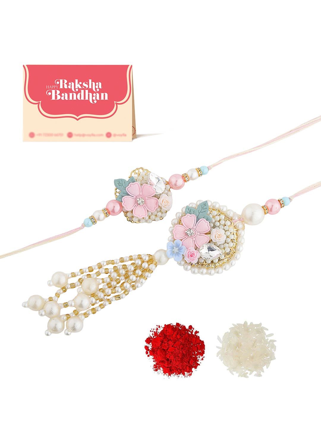 Voylla Timeless Designer Floral Beaded Bhaiya Bhabhi Rakhi