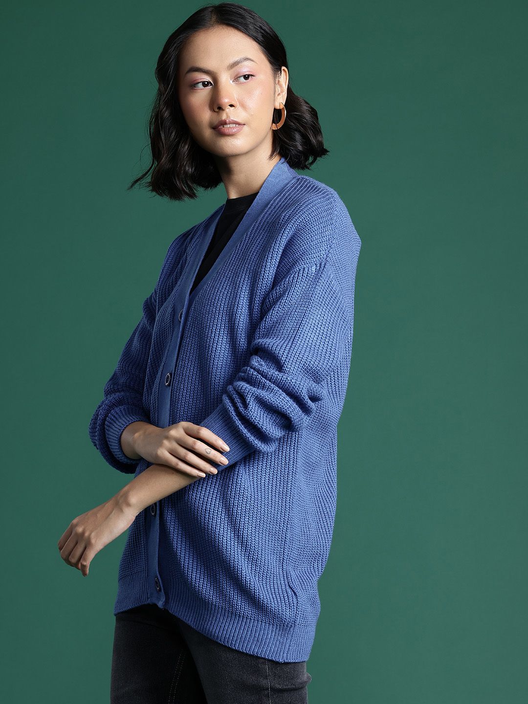 DressBerry Pure Acrylic Ribbed Cardigan