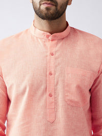 SOJANYA Men Orange & Off-White Solid Kurta with Churidar