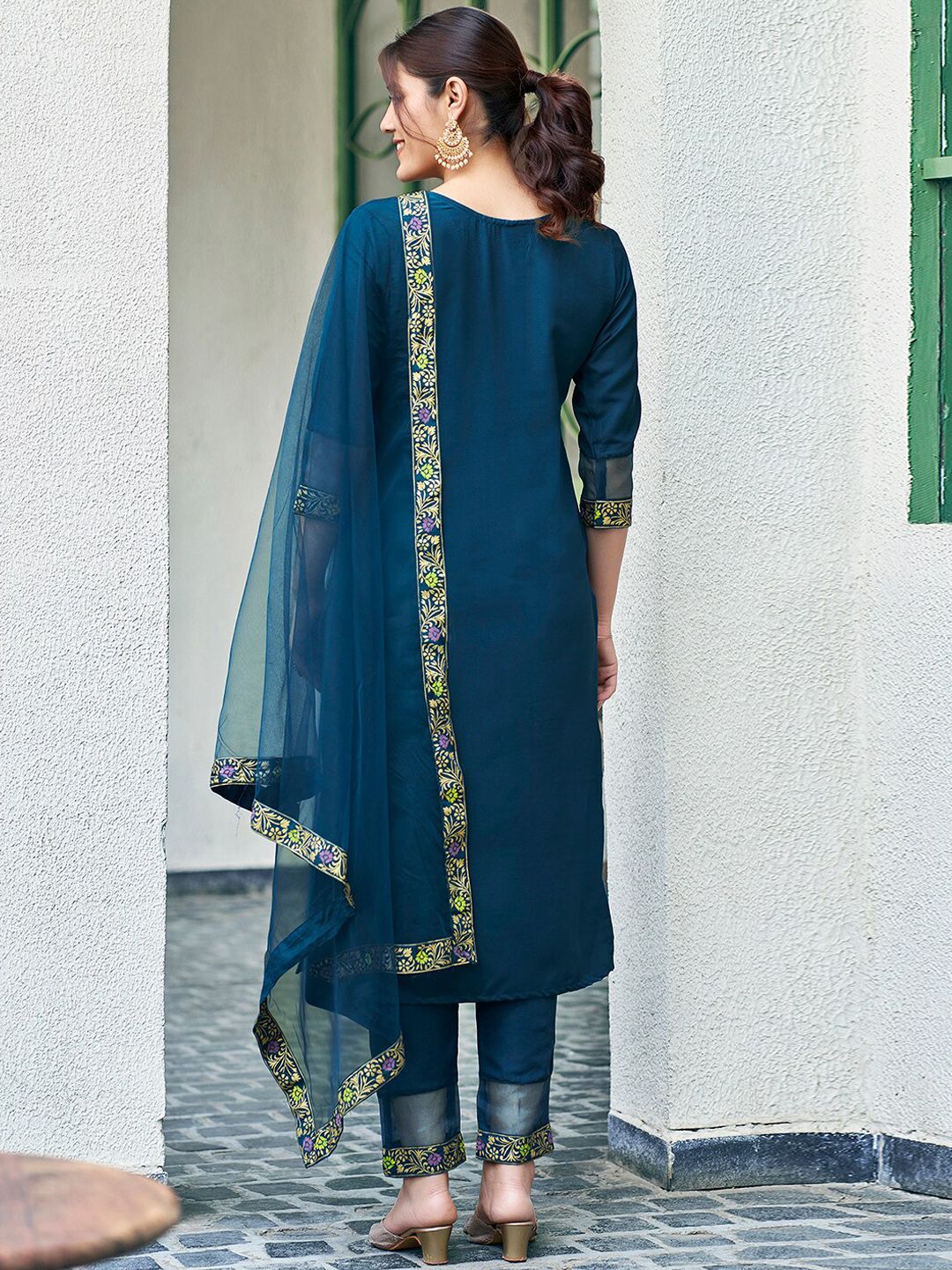 KALINI Ethnic Motifs Yoke Design Gotta Patti Straight Kurta with Trousers & Dupatta