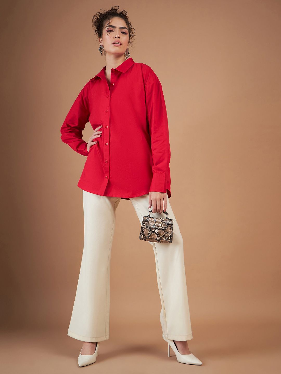 SASSAFRAS Red Oversized Pure Cotton Casual Shirt