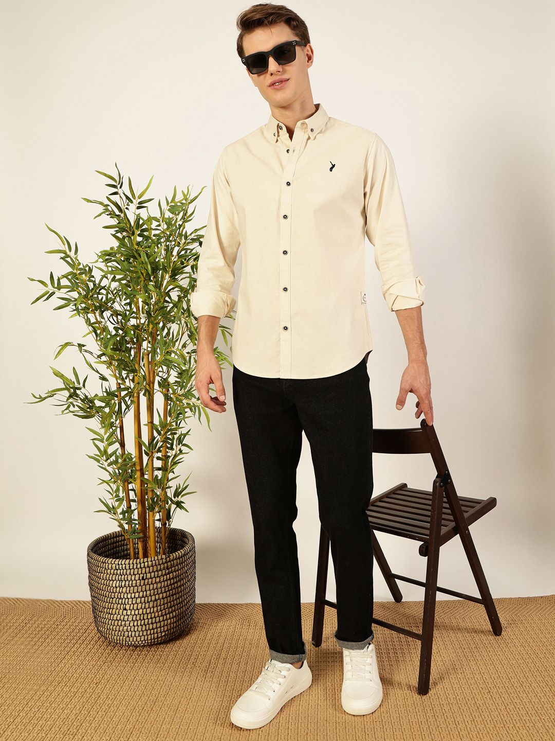 Thomas Scott Men Premium Button-Down Collar Solid Organic Cotton Slim Fit Casual Shirt