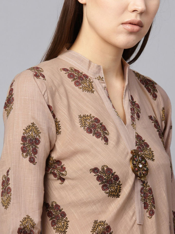 SOJANYA Kurta A-Line Bercetak Wanita Beige & Merah
