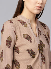 SOJANYA Kurta A-Line Bercetak Wanita Beige & Merah