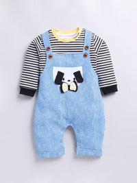Moms Love Infants Boys Pure Cotton Dungaree With Striped T-Shirt